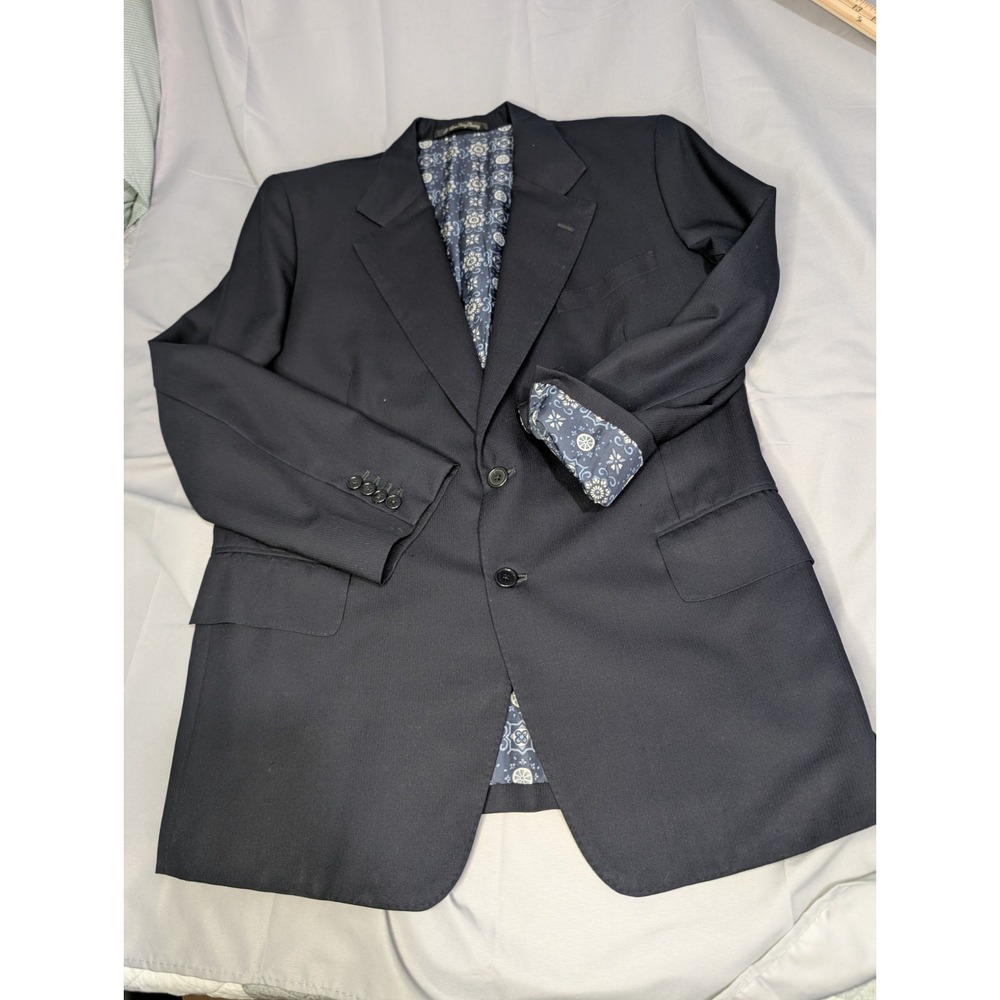 Vtg Bespoke Hong Kong Tailored Navy Blazer A. Man Hing Cheong Custom‎ Lined 42R